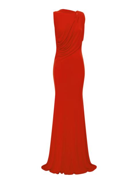 ALEX PERRY Sleeveless Open Back Drape Gown In Dry Jersey red