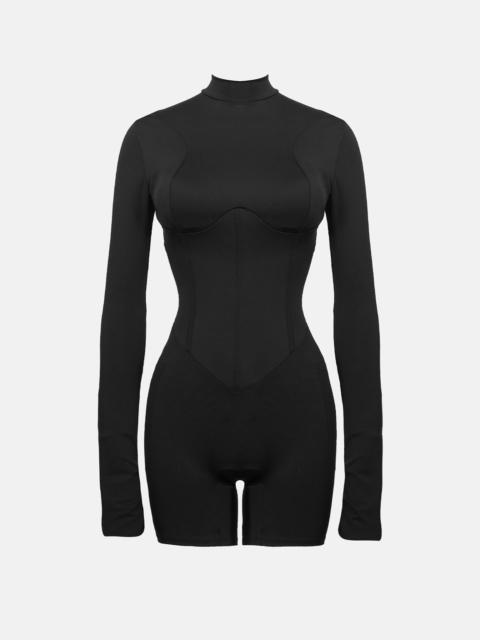 POSTER GIRL CAT CALL PADDED PLAYSUIT BLACK