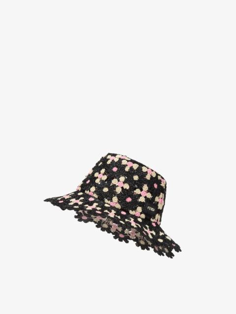 FENDI Hat Black crocheted raffia bucket hat