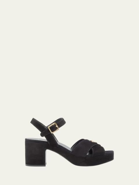 Prada Triangle Suede Platform Sandals