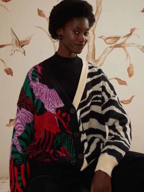 FARM RIO Mixed Zebra Prints Knit Cardigan
