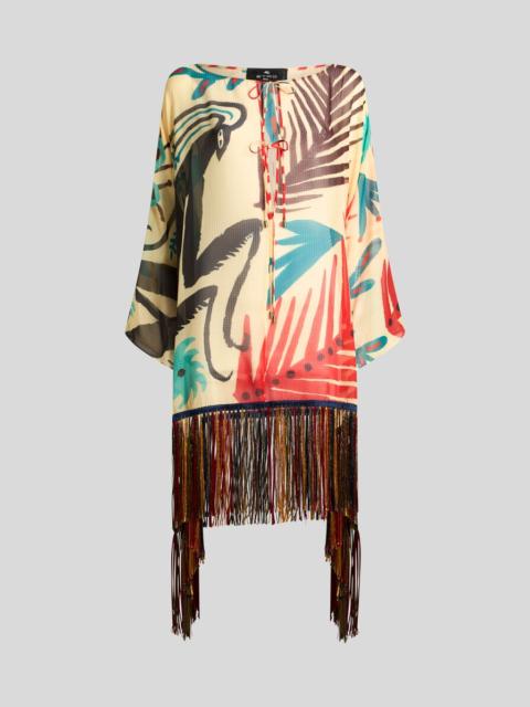 Etro ETRO X TABBY BOOTH SEERSUCKER COVER-UP DRESS WITH FRINGING AND PLACED PRINT