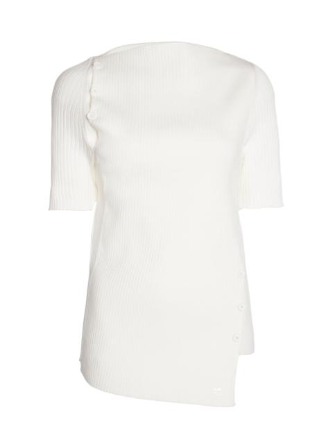 courrèges Oblique Buttoned Knit Top white