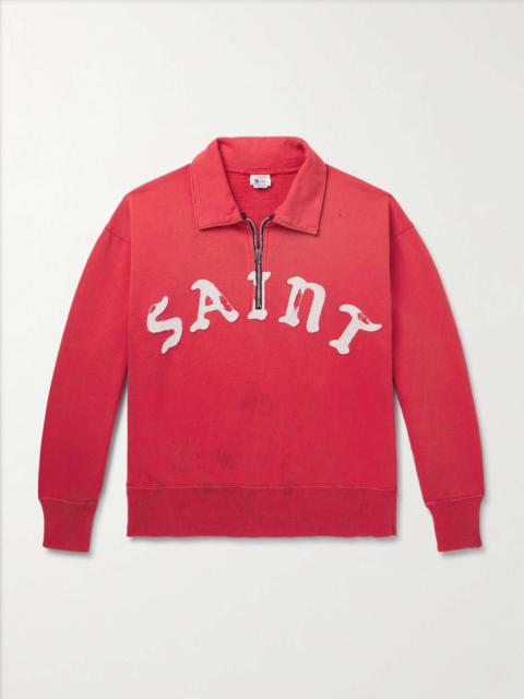 Distressed Logo-Appliquéd Cotton-Jersey Half-Zip Sweatshirt