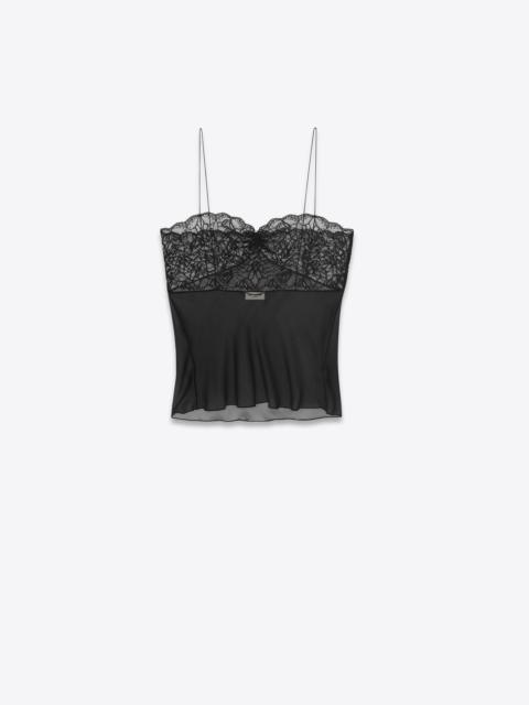 SAINT LAURENT top in crepe muslin and lace