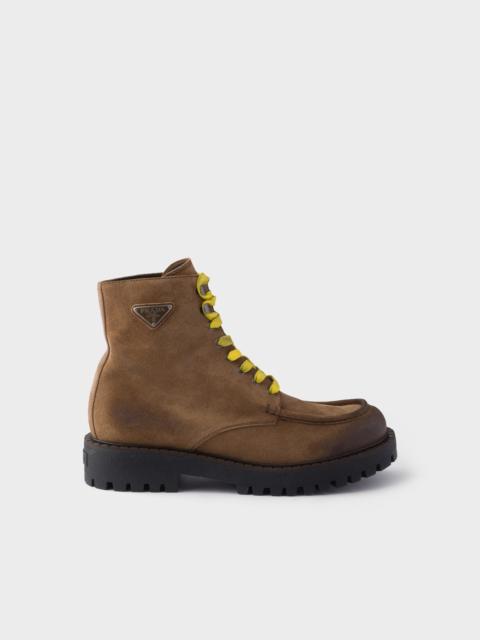 Prada Aged suede lace-up ankle boots