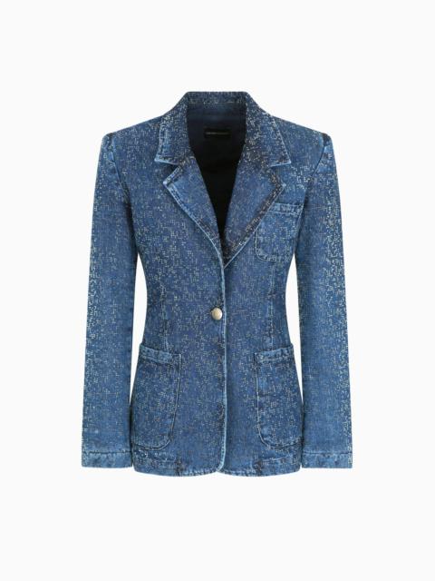 EMPORIO ARMANI DENIM BLAZER WITH ALL-OVER RHINESTONES
