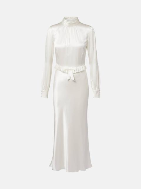 Alessandra Rich Bow-detail ruffled silk satin midi dress
