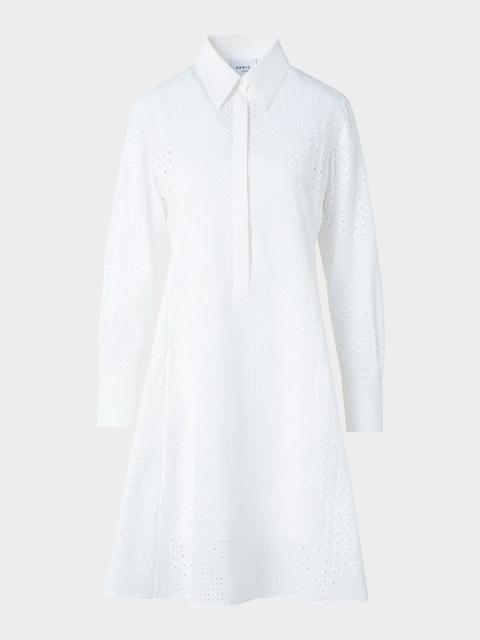 AKRIS Diamond Eyelet Poplin Long-Sleeve Mini Shirtdress