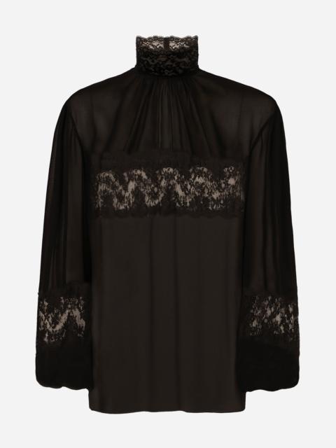 Dolce & Gabbana Georgette and lace turtle-neck blouse