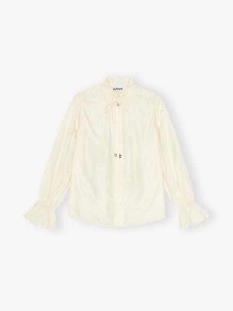 GANNI IVORY FLUID CUPRO TIE SHIRT