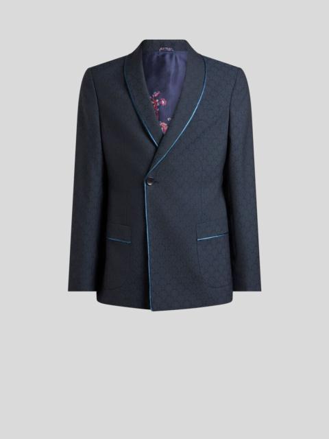 SINGLE-BREASTED WOOL JACQUARD JACKET WITH SHAWL COLLAR AND MICRO PALM MOTIF