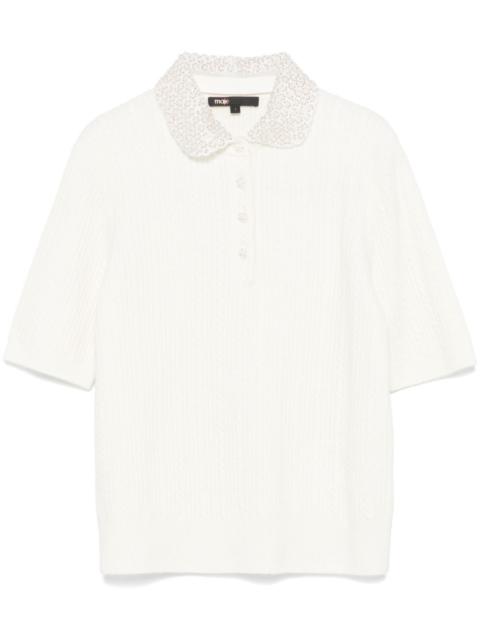 maje embellished-collar knitted polo shirt