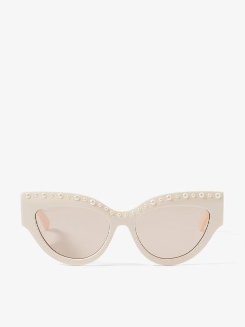 JIMMY CHOO Sonja
Ivory Cat-Eye Sunglasses with Cream Pearls