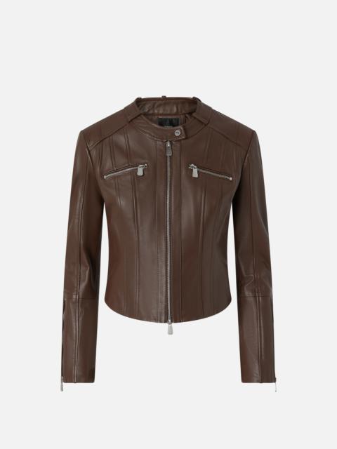 PINKO NAPPA LEATHER BIKER JACKET WITH VERTICAL STITCHING