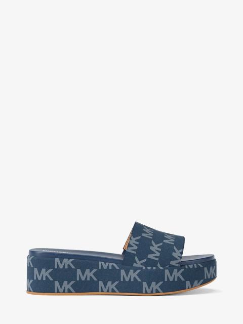 MICHAEL KORS Sadler Logo Jacquard Platform Slide Sandal