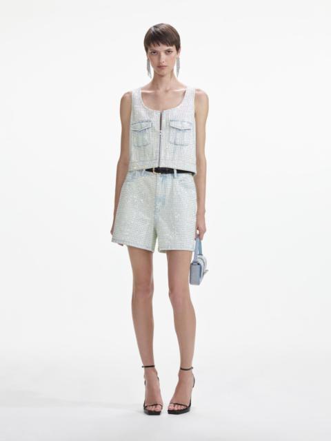 self-portrait Rhinestone Denim Cargo Top