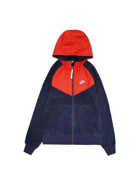 Nike Sportswear Logo Zipped Hooded Jacket 'Black Red' CJ4542-451