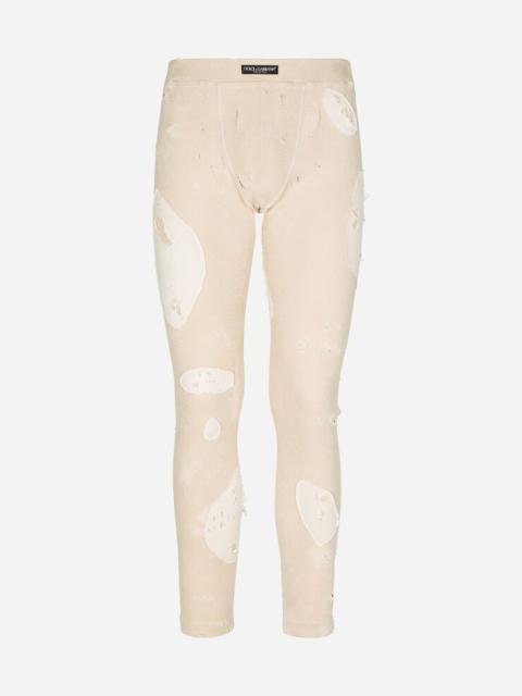 Fine-rib cotton leggings with patches