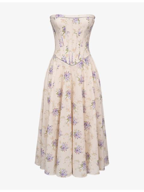 House of CB Gina Rose-Print Strapless Stretch-Cotton Maxi Dress