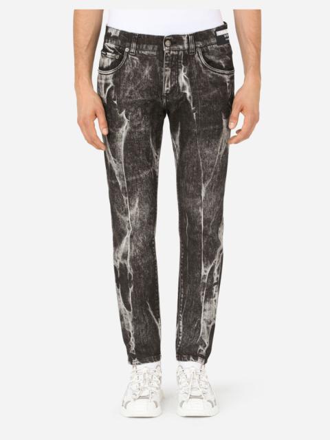 Dolce & Gabbana Marbled black skinny stretch jeans