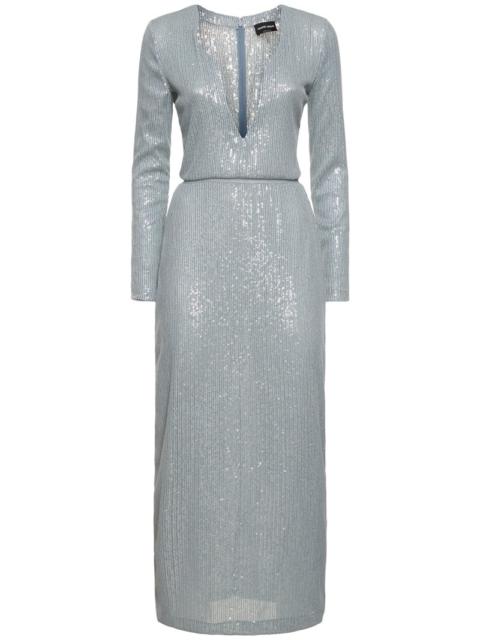 GIORGIO ARMANI Long jersey dress with all-over sequin embroidery