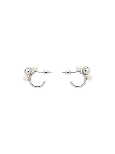 Silver Mini Bell Charm Hoop Earrings