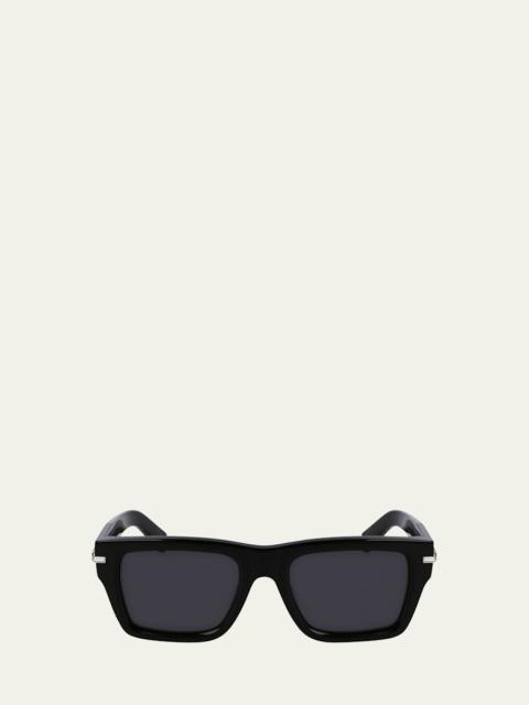 FERRAGAMO Men's Prisma Modified Acetate Rectangle Sunglasses