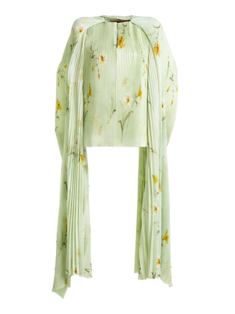 BALENCIAGA Pleated Scarf Sleeve Chiffon Top green
