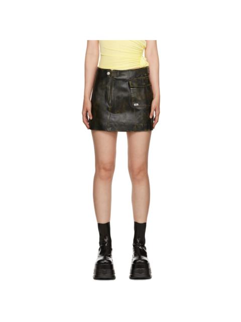 GCDS Black Biker Leather Miniskirt