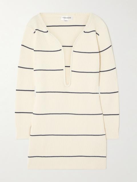 Victoria Beckham Striped Ribbed Cotton-blend Mini Dress