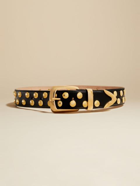 KHAITE The Bruno Belt in Black Leather with Small Gold Studs