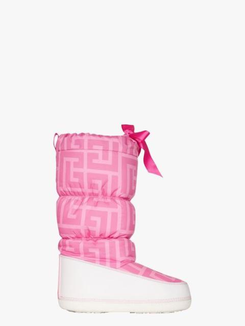 Balmain Balmain x Barbie - Quilted nylon Toundra after-ski boots with pink and white Balmain monogram print