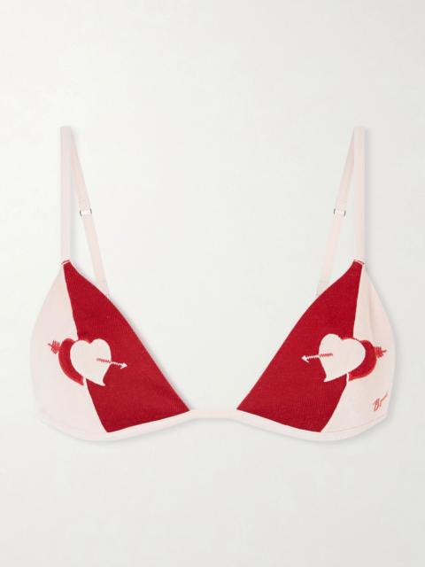 BODE Wonderland two-tone jacquard-knit soft-cup triangle bra Red