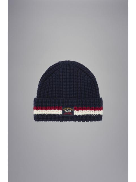 Paul & Shark RIBBED WOOL BEANIE WITH ICONIC BADGE