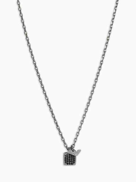 EMPORIO ARMANI Gunmetal Stainless Steel Setted with Black Crystals Pendant Necklace