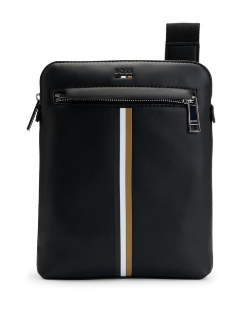 BOSS FAUX-LEATHER ENVELOPE BAG WITH SIGNATURE STRIPE