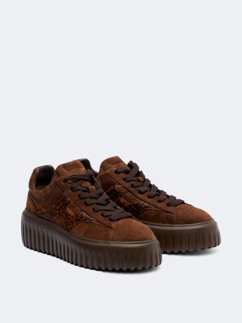 HOGAN H645 fur-trimmed leather platform sneakers