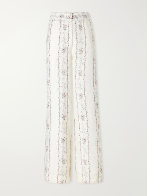 Agua by Agua Bendita Tota Navegante floral-embroidered linen wide-leg pants Cream