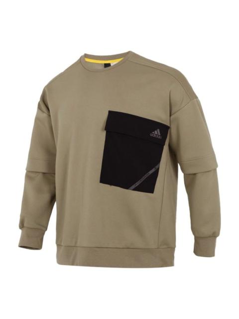 Men's adidas Contrasting Colors Pocket Sports Round Neck Pullover Military Green H39348