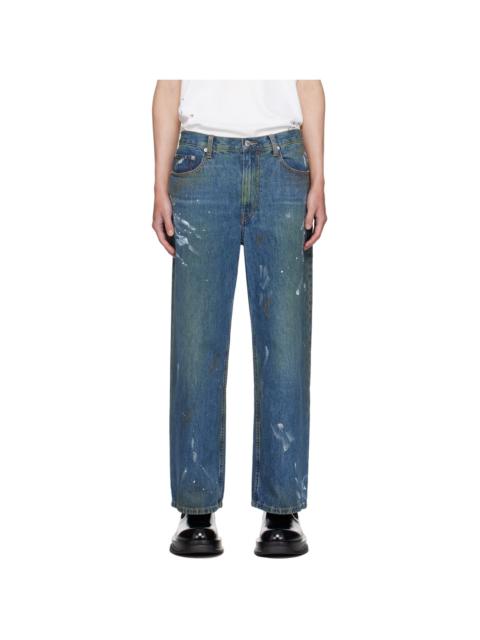 Blue Wide Leg Painted Jeans