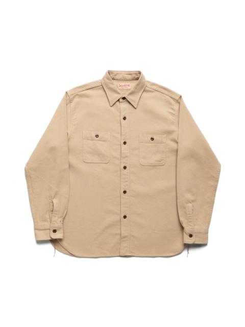 SUGAR CANE Cotton Twill L/S Work Shirt - Beige