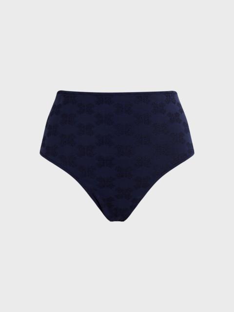 Vilebrequin WOMEN HIGH-WAISTED BIKINI BOTTOM TURTLE MONOGRAM JACQUARD