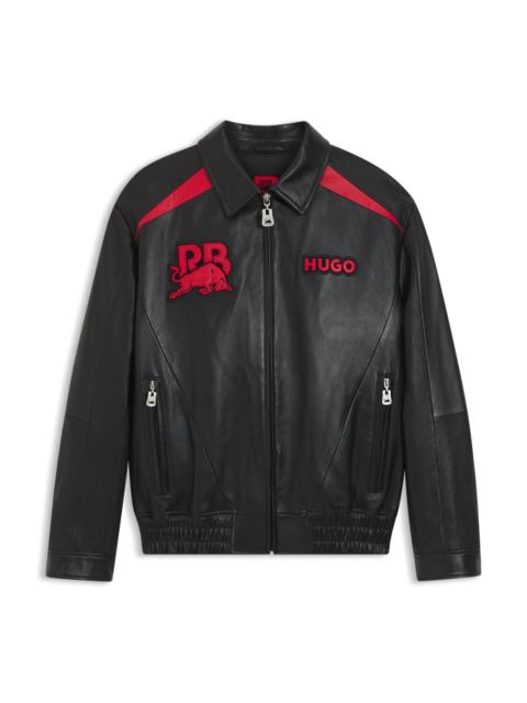 HUGO HUGO X RB LEATHER JACKET WITH BULL MOTIFS