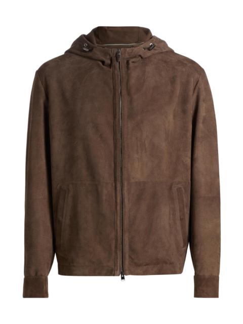 Canali Men's Perforated Suede Hooded Jacket - Brown
