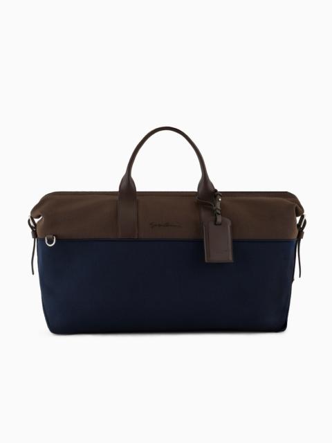 GIORGIO ARMANI Small duffel bag in a tricot knit and leather