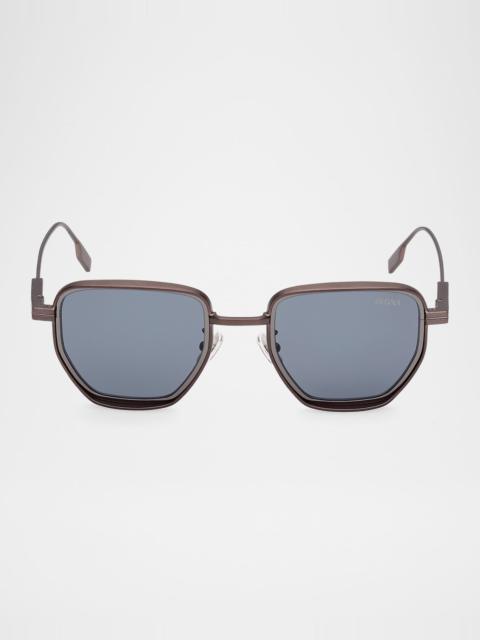 ZEGNA Men's Round Metal and Acetate Sunglasses