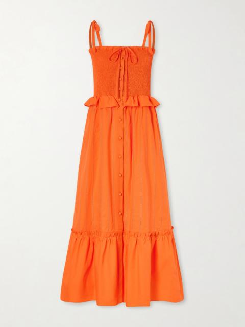 LORETTA CAPONI Alberica Ruffled Tiered Shirred Cotton-poplin Midi Dress