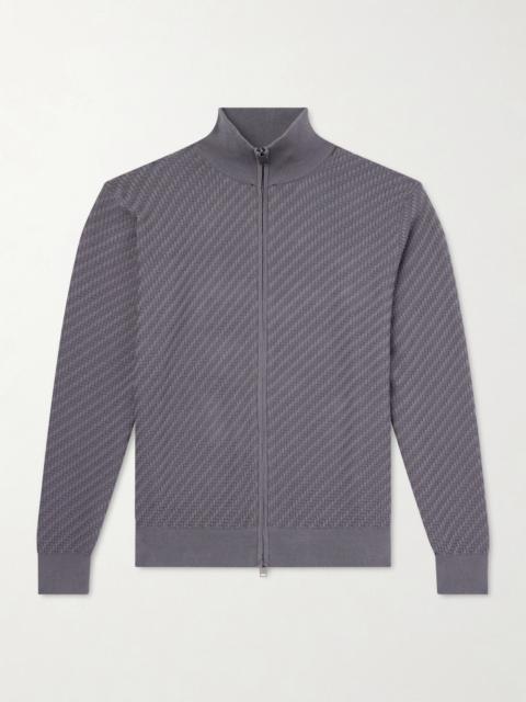 Brioni Woven Cotton, Silk and Cashmere-Blend Zip-Up Cardigan