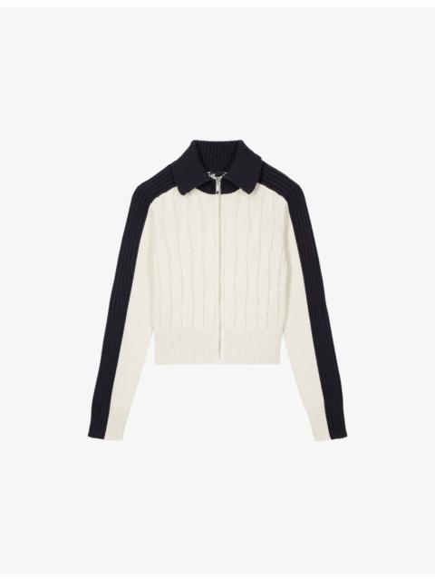 The Kooples Zipped Colour-Block Cotton Cardigan